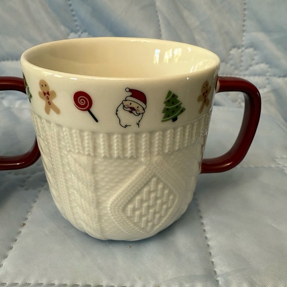 4/Festive Christmas Sweater Red Embossed Ceramic Mugs Red Handle - Picture 3 of 7